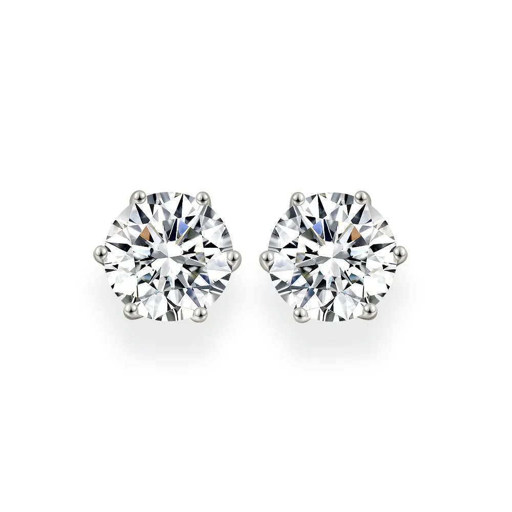 Diamond Crystalline 6 Prong Studs 3 Carat