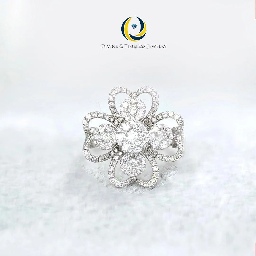 Diamond Flower Heart Promise Ring in 18k White Gold - (#90-RGDIA634700)