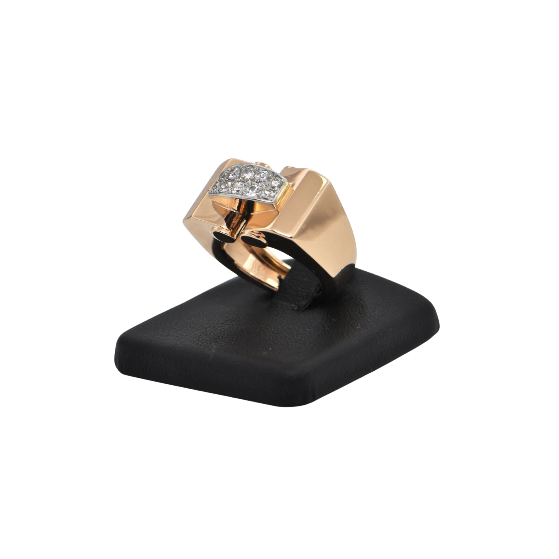 Early Retro French Diamond 18k Rose Gold Ring (C.1930)