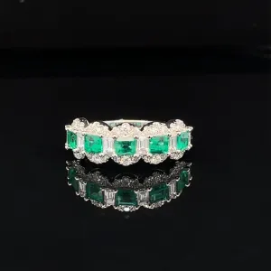 Emerald & Diamond 1.68ctw Halo Lace Wedding Band in 18k White Gold - #424 - RGEME065649