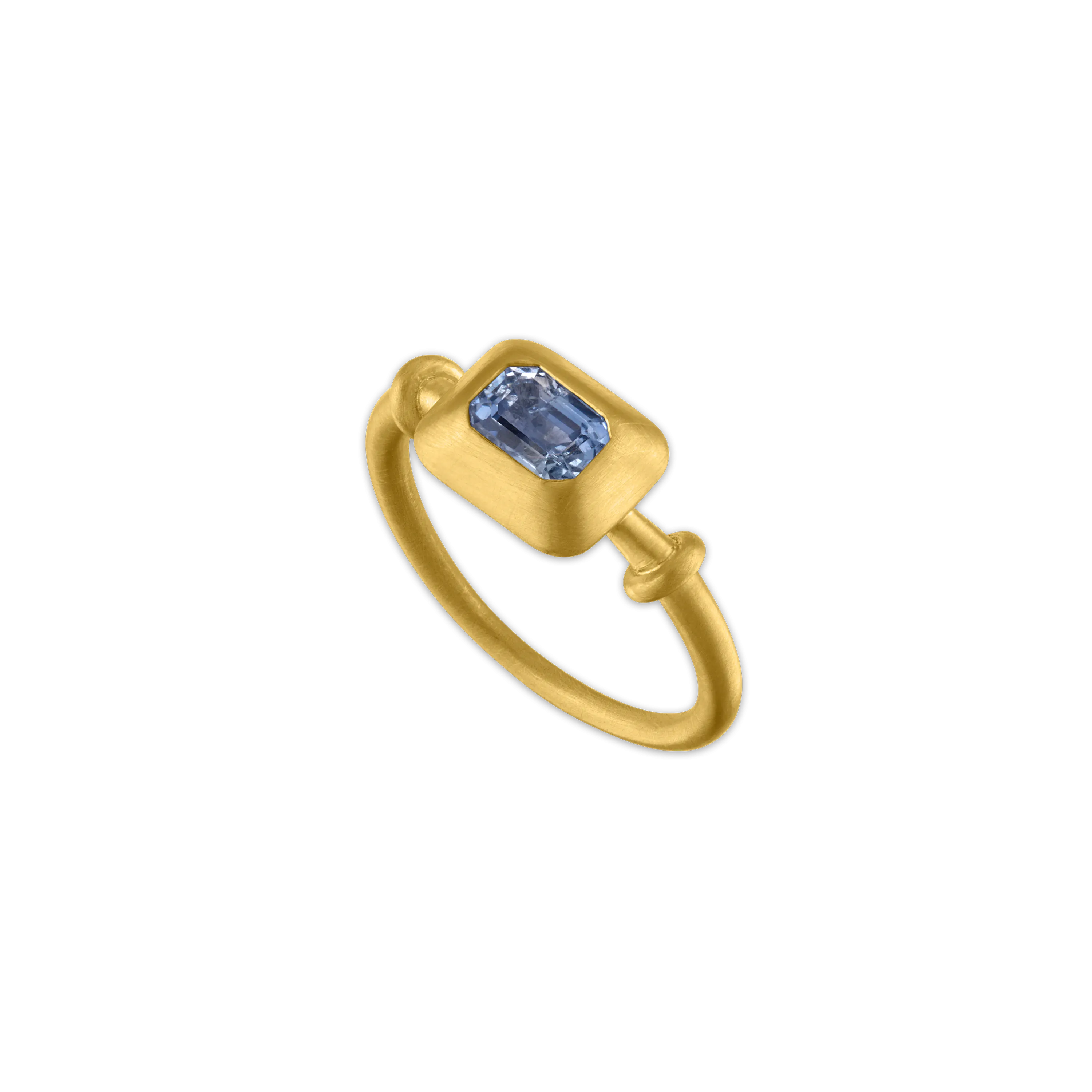 Emerald Cut Blue Sapphire Capsa Ring