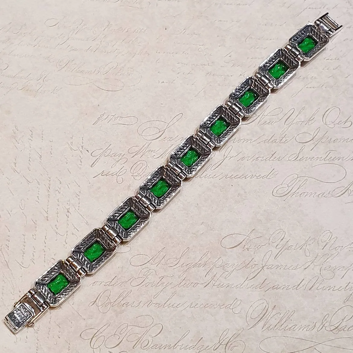Emerald Green Bracelet Silver Marcasite Zircon