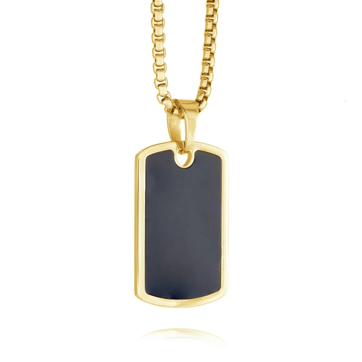 Engravable-Stainless Steel with Black Centre Tag Necklace
