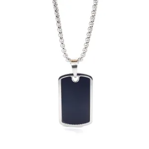 Engravable-Stainless Steel with Black Centre Tag Necklace