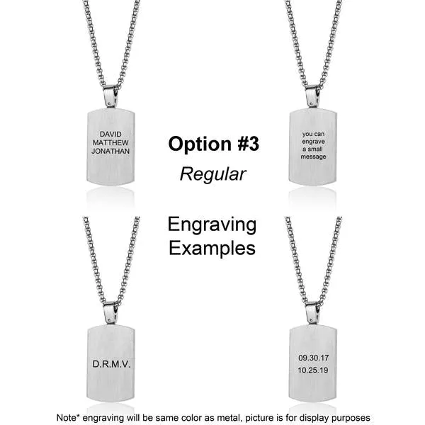 Engravable-Stainless Steel with Black Centre Tag Necklace