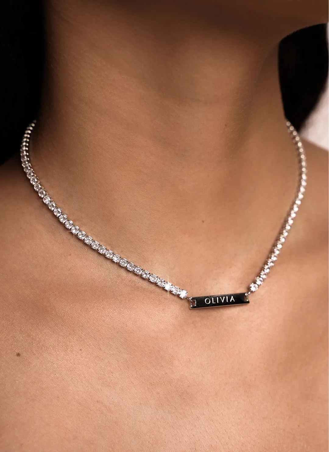 Engraved Tennis Necklace Silver
