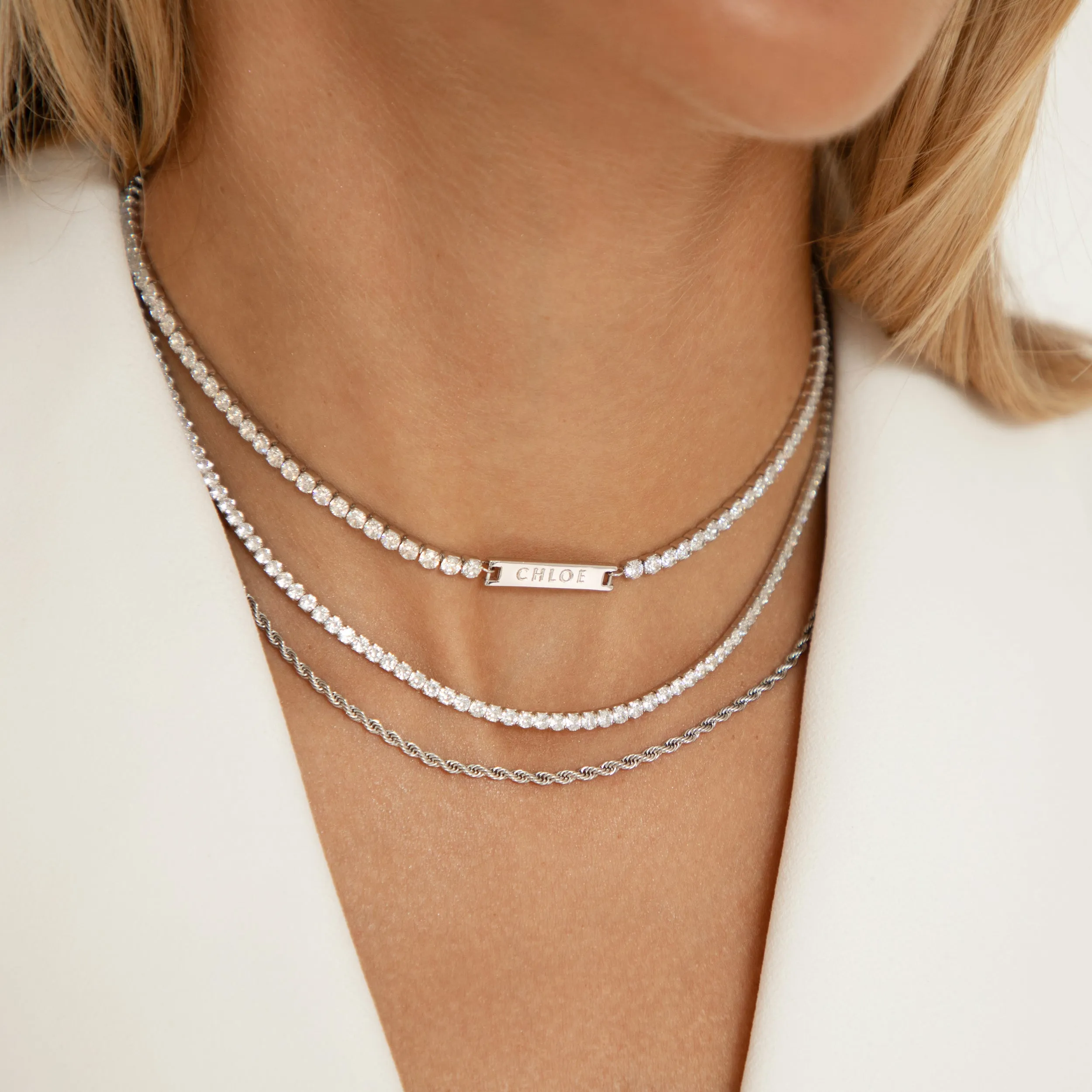 Engraved Tennis Necklace Silver