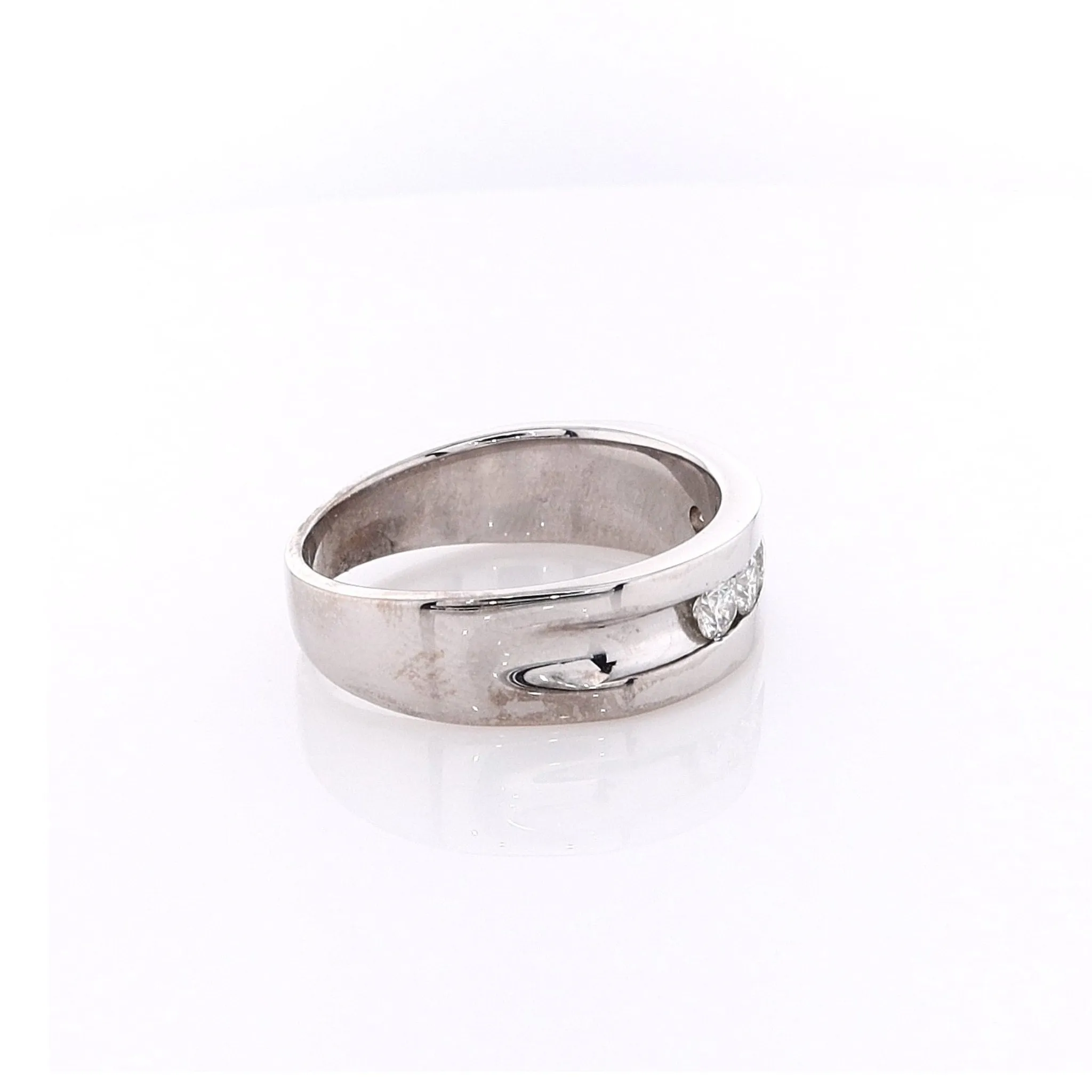 Estate 14k White Gold Center Groove Wedding Band