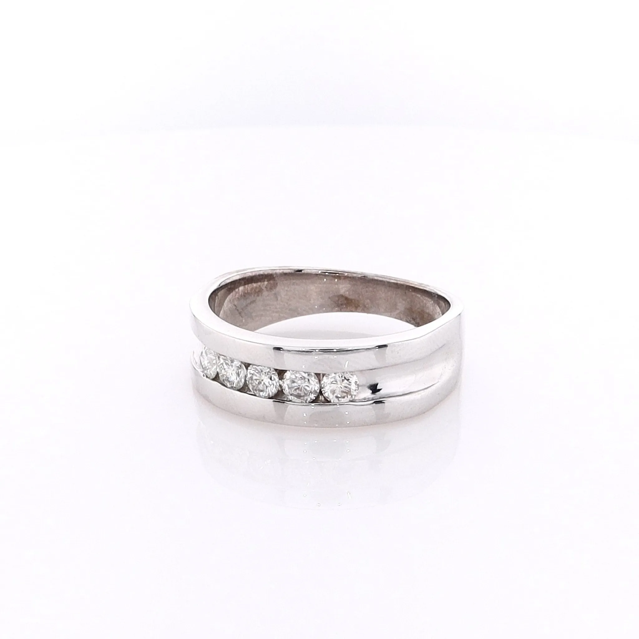 Estate 14k White Gold Center Groove Wedding Band