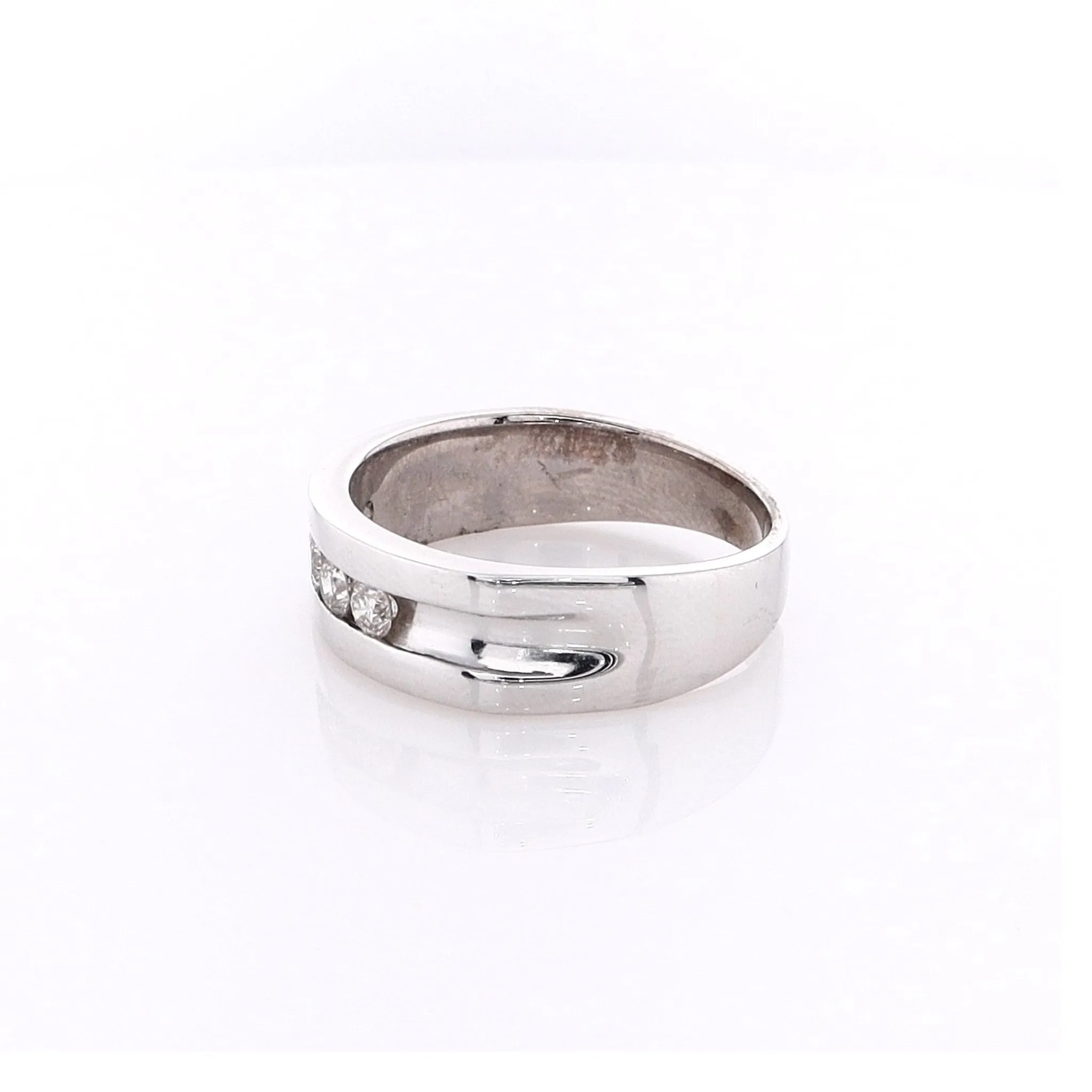 Estate 14k White Gold Center Groove Wedding Band