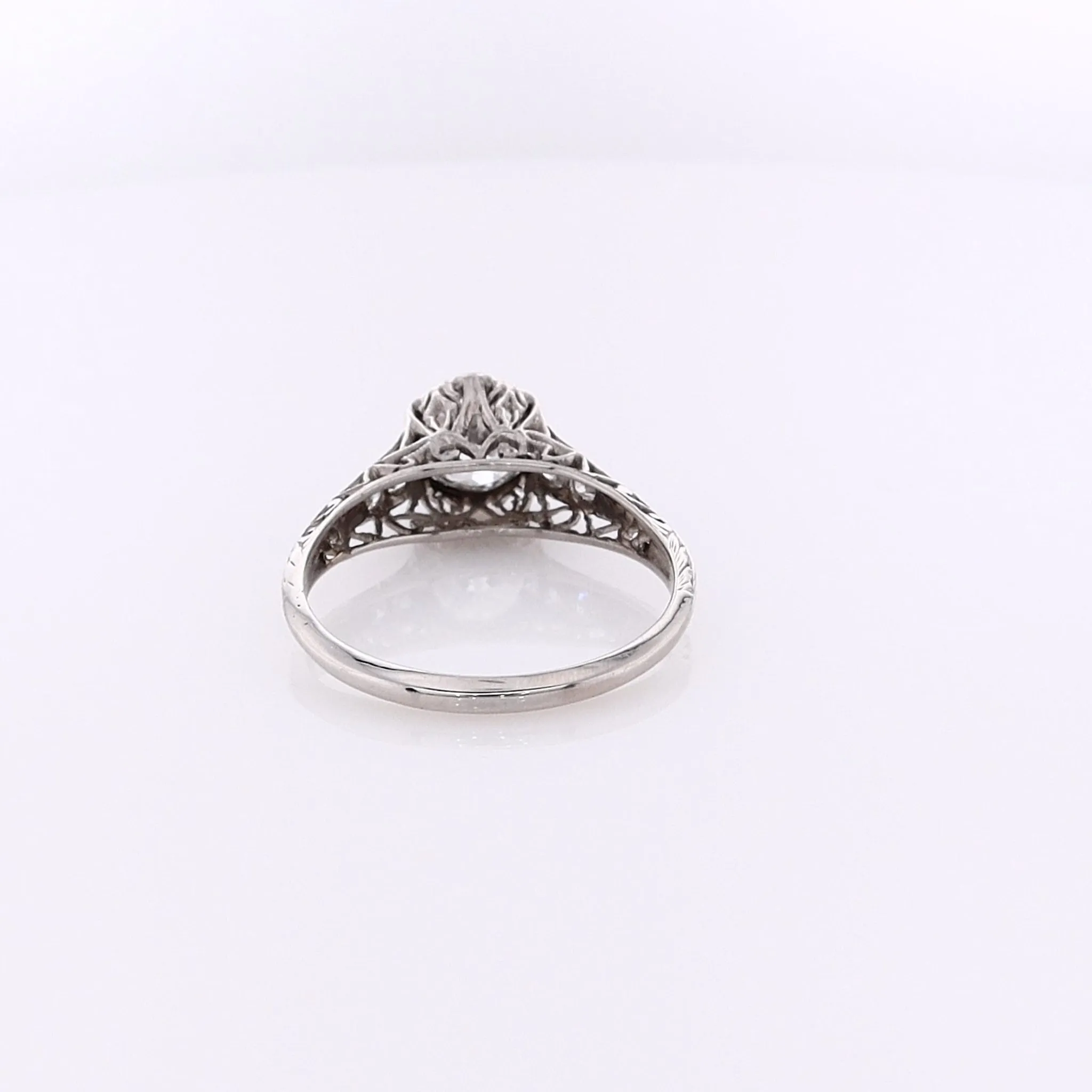 Estate Platinum Diamond Hexagonal Head Engagement Ring With Engraved Shank