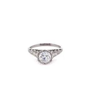 Estate Platinum Diamond Hexagonal Head Engagement Ring With Engraved Shank