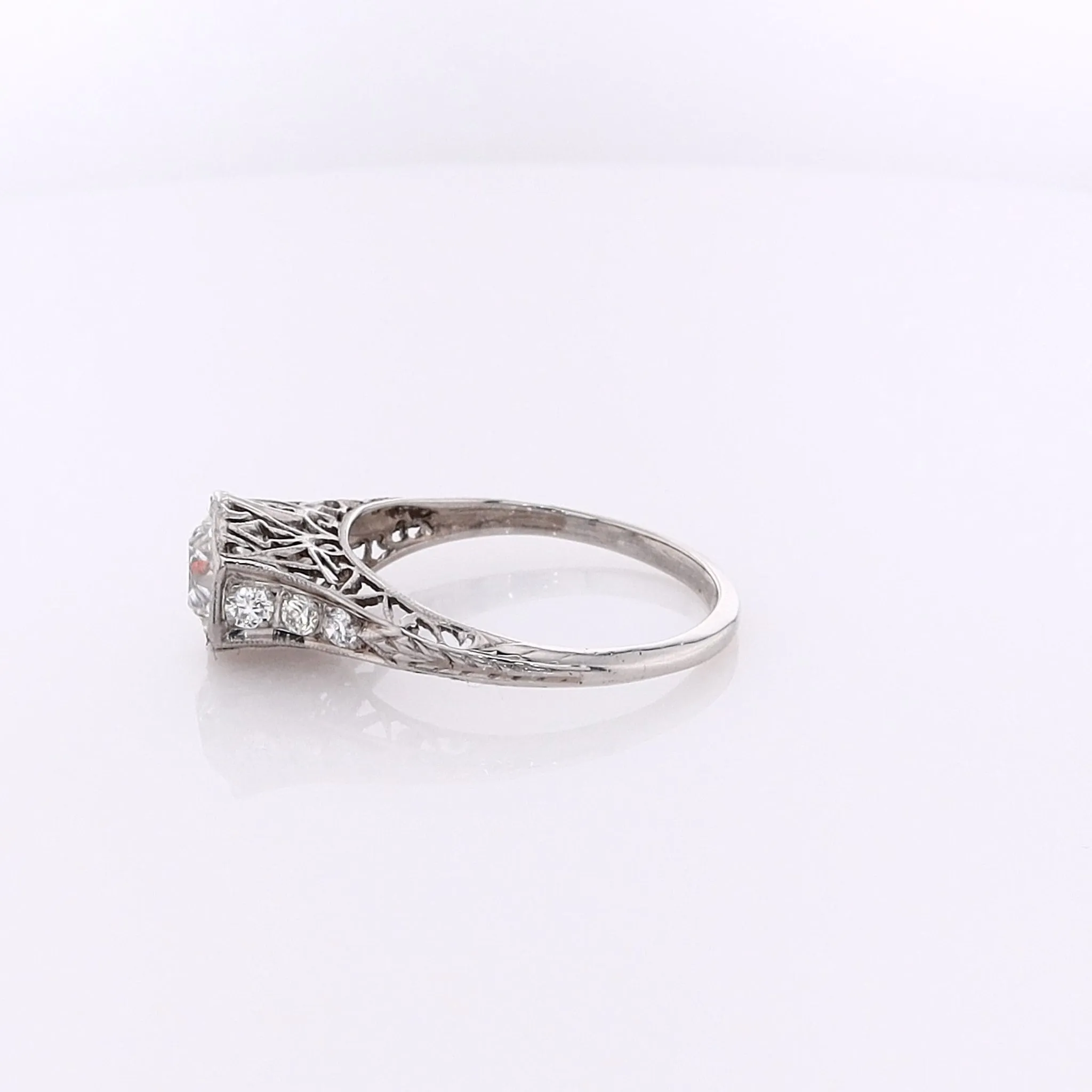 Estate Platinum Diamond Hexagonal Head Engagement Ring With Engraved Shank