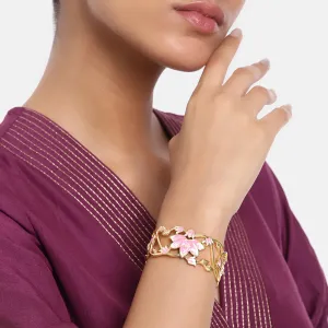 Estele Gold Plated Gorgeous Lotus Designer Cuff Bracelet with Pink Enamel for Girl's & Women