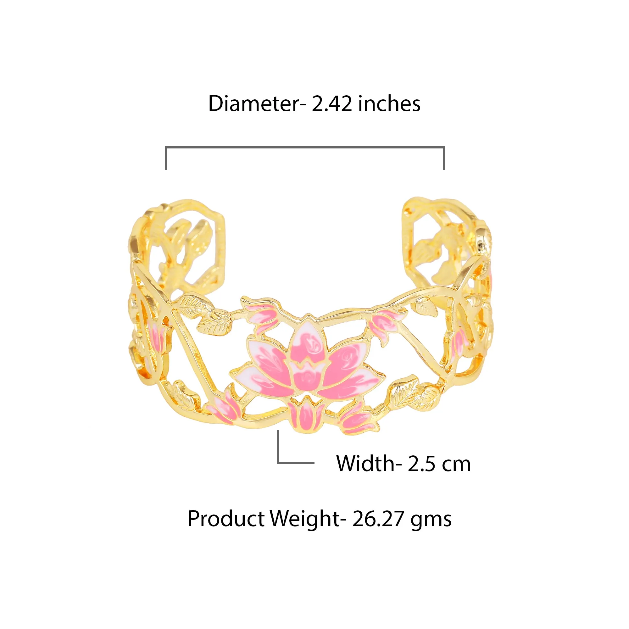 Estele Gold Plated Gorgeous Lotus Designer Cuff Bracelet with Pink Enamel for Girl's & Women