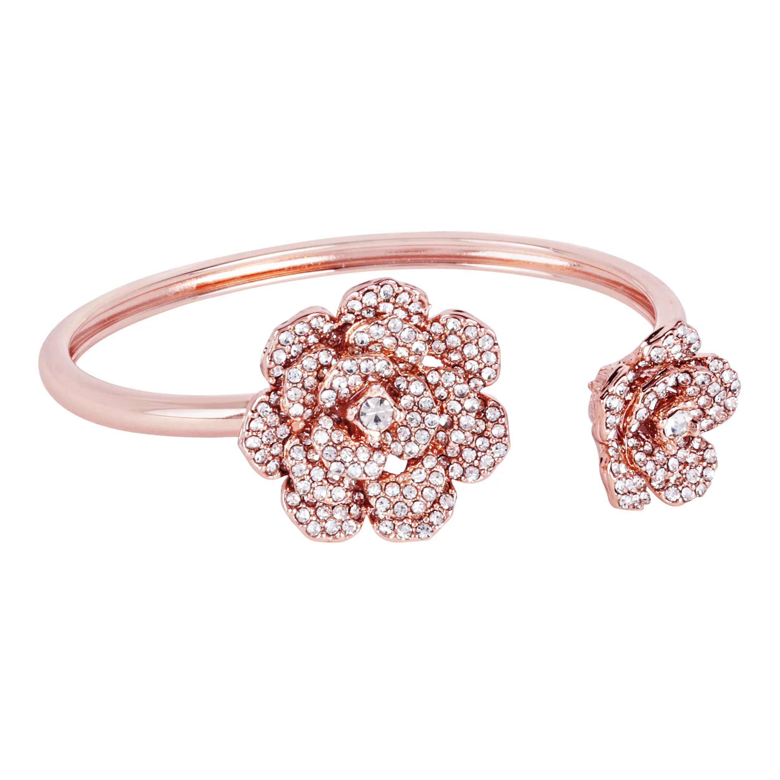 Estele Rose Collectiona??? Modern Rose Motif Cuff Bracelet: Stylish Rosegold Plated with Floral Charmsa??? A Fashionable Statement for Women