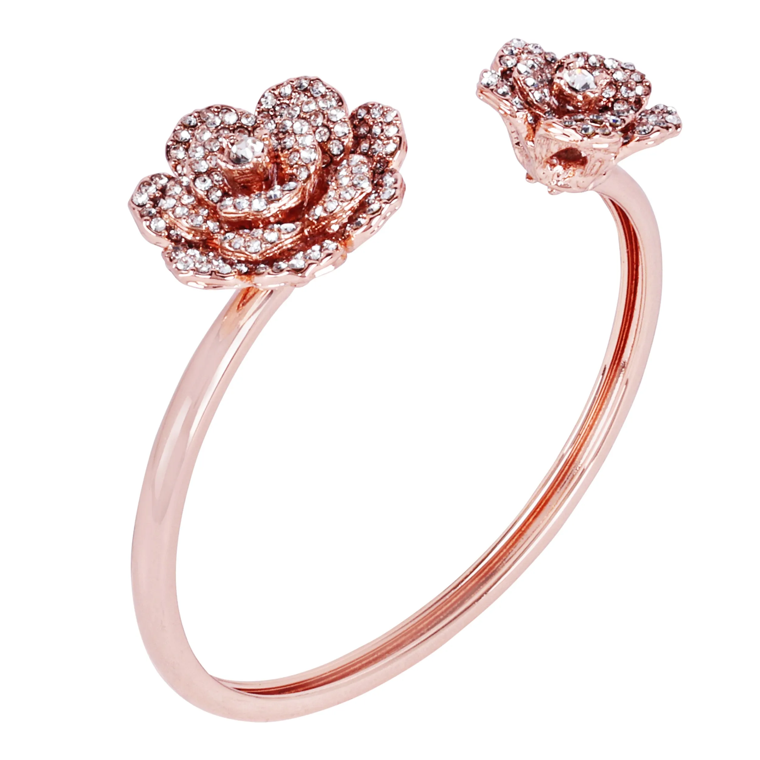 Estele Rose Collectiona??? Modern Rose Motif Cuff Bracelet: Stylish Rosegold Plated with Floral Charmsa??? A Fashionable Statement for Women