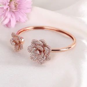 Estele Rose Collectiona??? Modern Rose Motif Cuff Bracelet: Stylish Rosegold Plated with Floral Charmsa??? A Fashionable Statement for Women