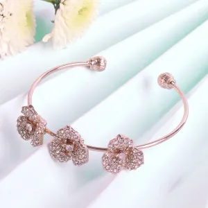 Estele Rose Collectiona??? Modern Rose Motif Cuff Bracelet: Stylish Rosegold Plated with Floral Detailinga??? A Fashionable Statement for Women