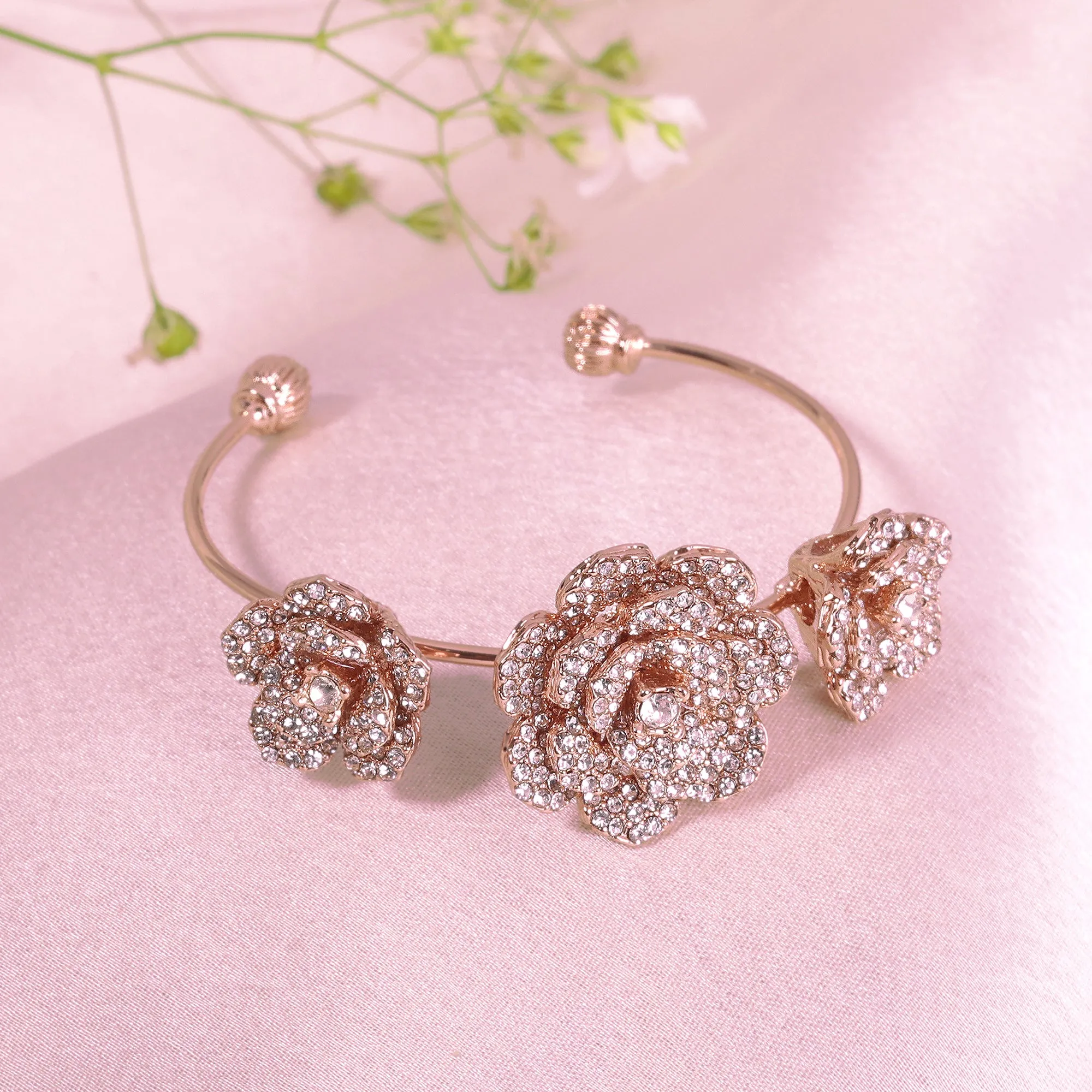 Estele Rose Collectiona??? Premium Rosegold Plated Rose Motif Cuff Bracelet: Timeless Floral Design for Womena??? Perfect Jewelry for Parties & Celebrations