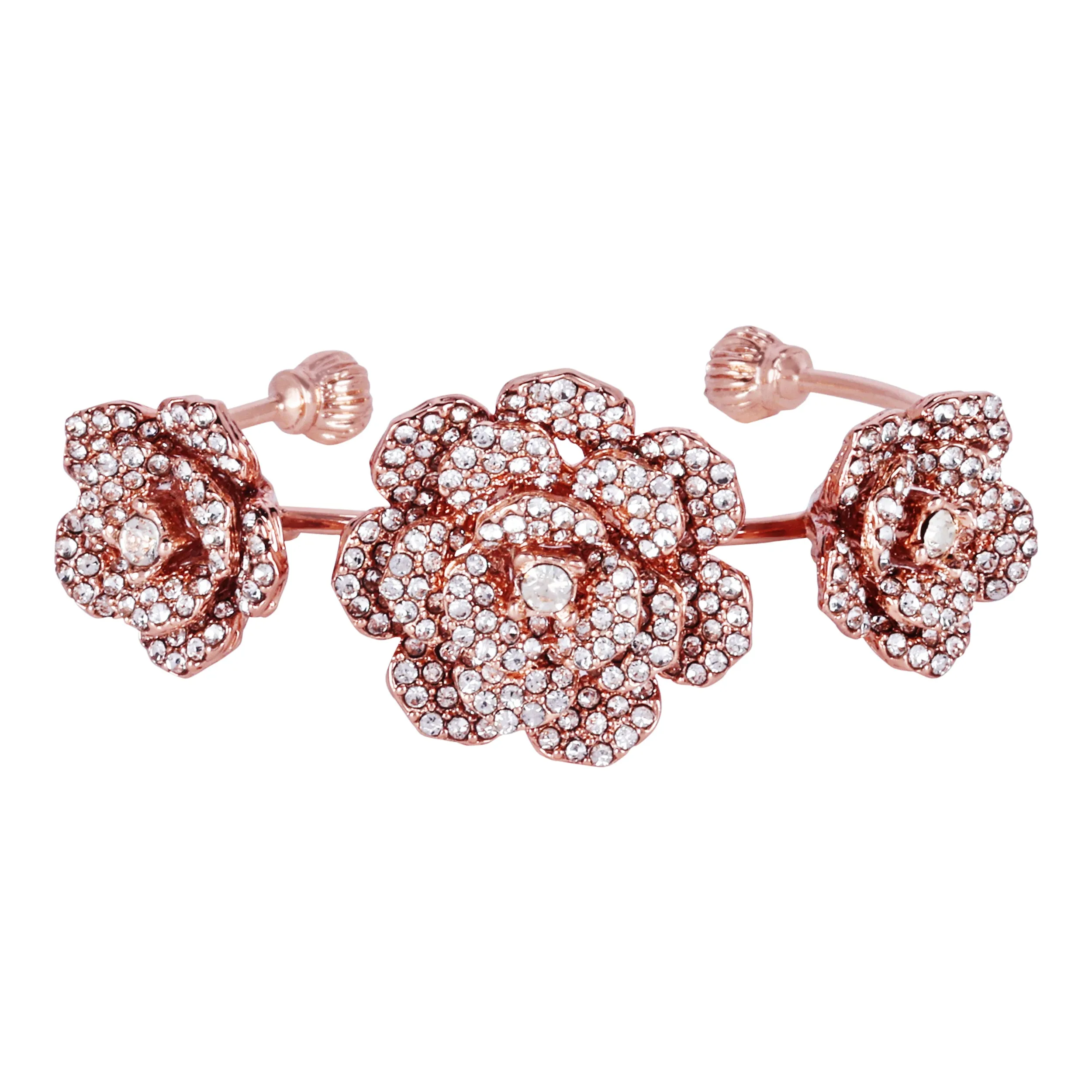 Estele Rose Collectiona??? Premium Rosegold Plated Rose Motif Cuff Bracelet: Timeless Floral Design for Womena??? Perfect Jewelry for Parties & Celebrations