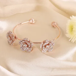 Estele Rose Collectiona??? Sophisticated Rose Motif Cuff Bracelet: Premium Rosegold Plated with Beautiful Floral Designa??? Ideal Jewelry for Elegant Looks
