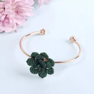 Estele Rose Collectiona??? Stylish Comfort Fit Rose Motif Cuff Bracelet with Green American Diamonds for Womena??? A Timeless Statement Piece