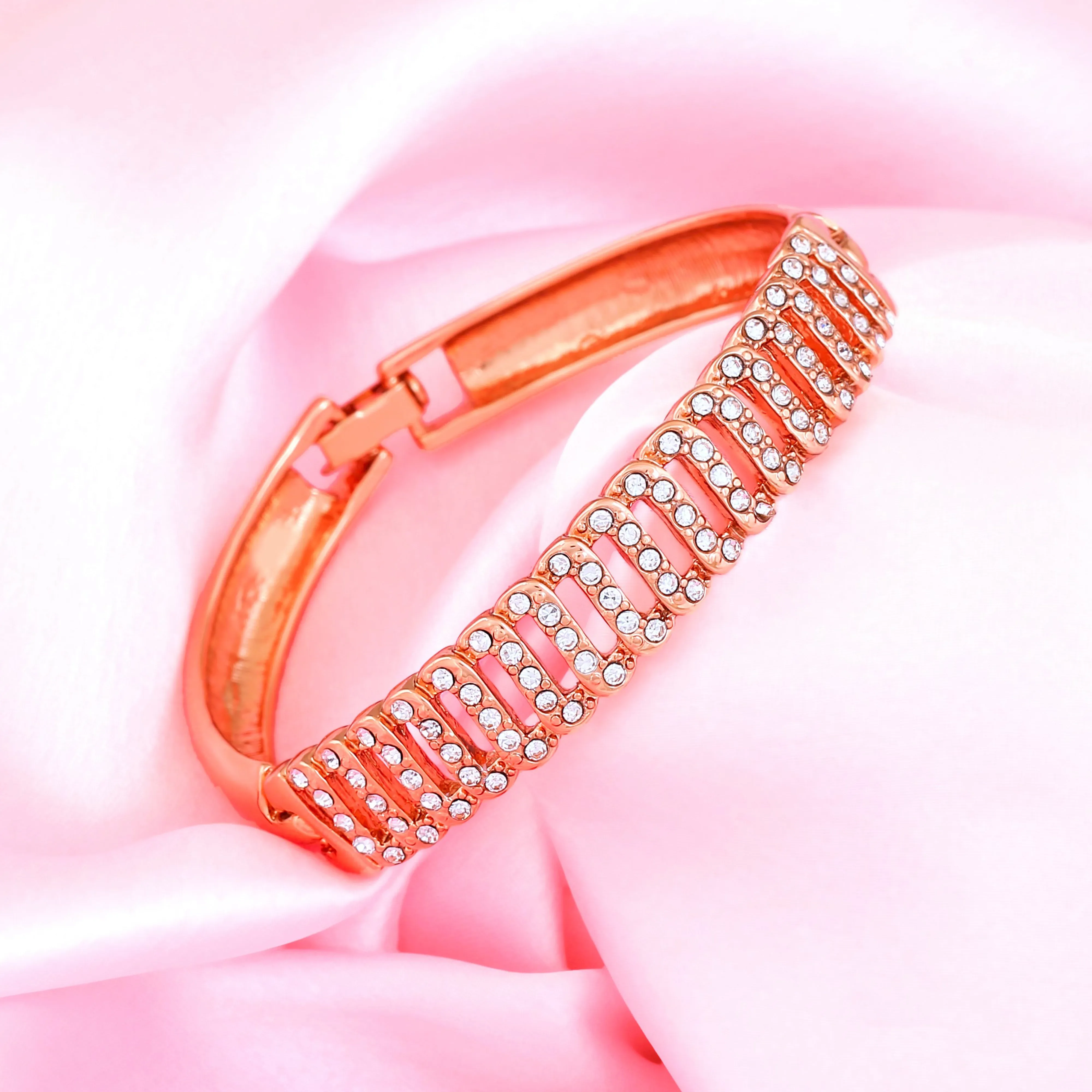 Estele Rose Gold Plated Continuity Cuff Bracelet with Crystals for Women