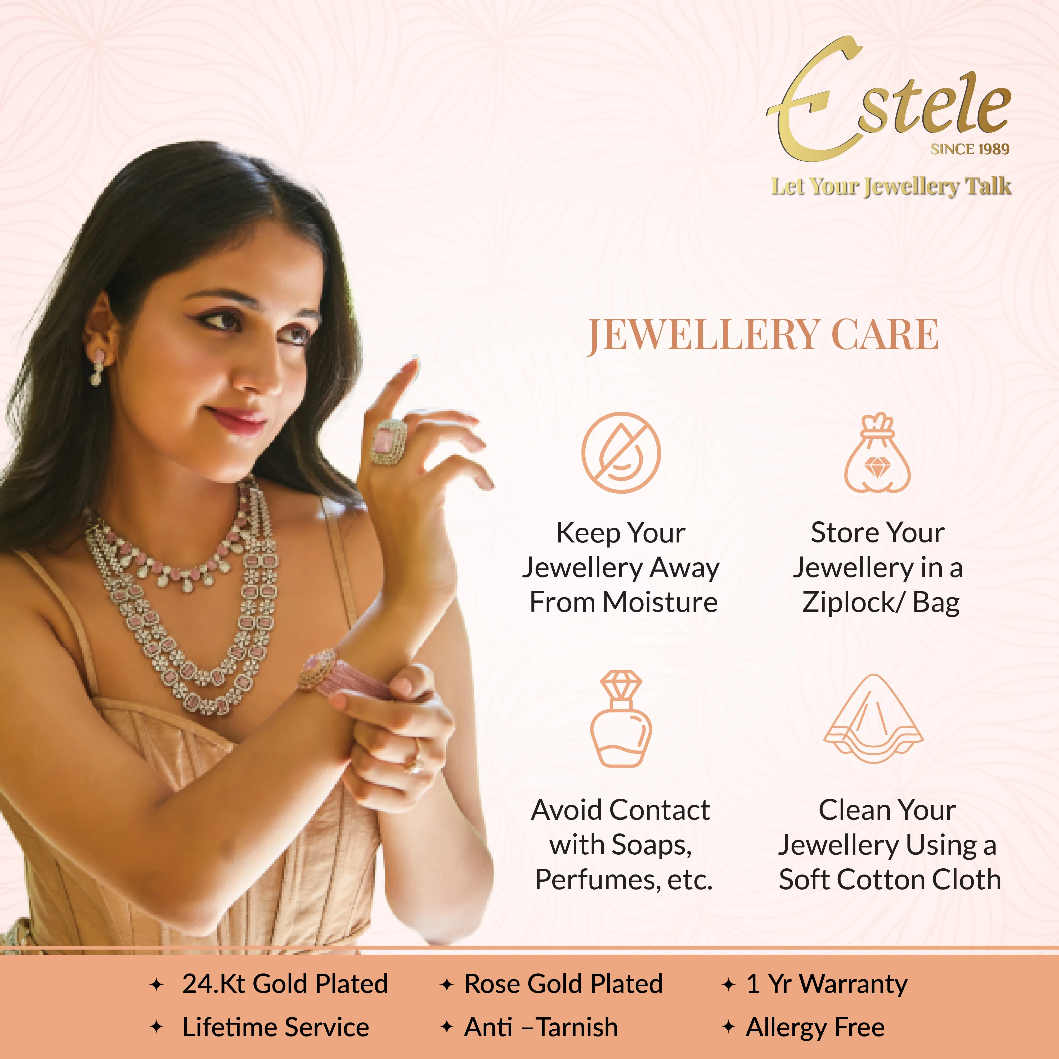 Estele Rosegold Plated Flower-Decorated Green Beaded Adjustable Varya Bracelet|A Graceful Wristlet for Modern Ladies