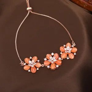 Estele Rosegold Plated Glorious Bloom Pattern Mint Orange Beaded Adjustable Varya Bracelet|Stylish and Elegant for Women