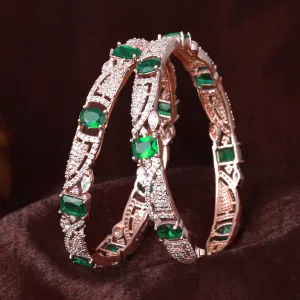 Estele Rosegold Plated Luxurious Green American Diamond Bangles |Available in 2:4, 2:6 & 2:8 Sizes|Perfect Blend of Glamour & Elegance for Women