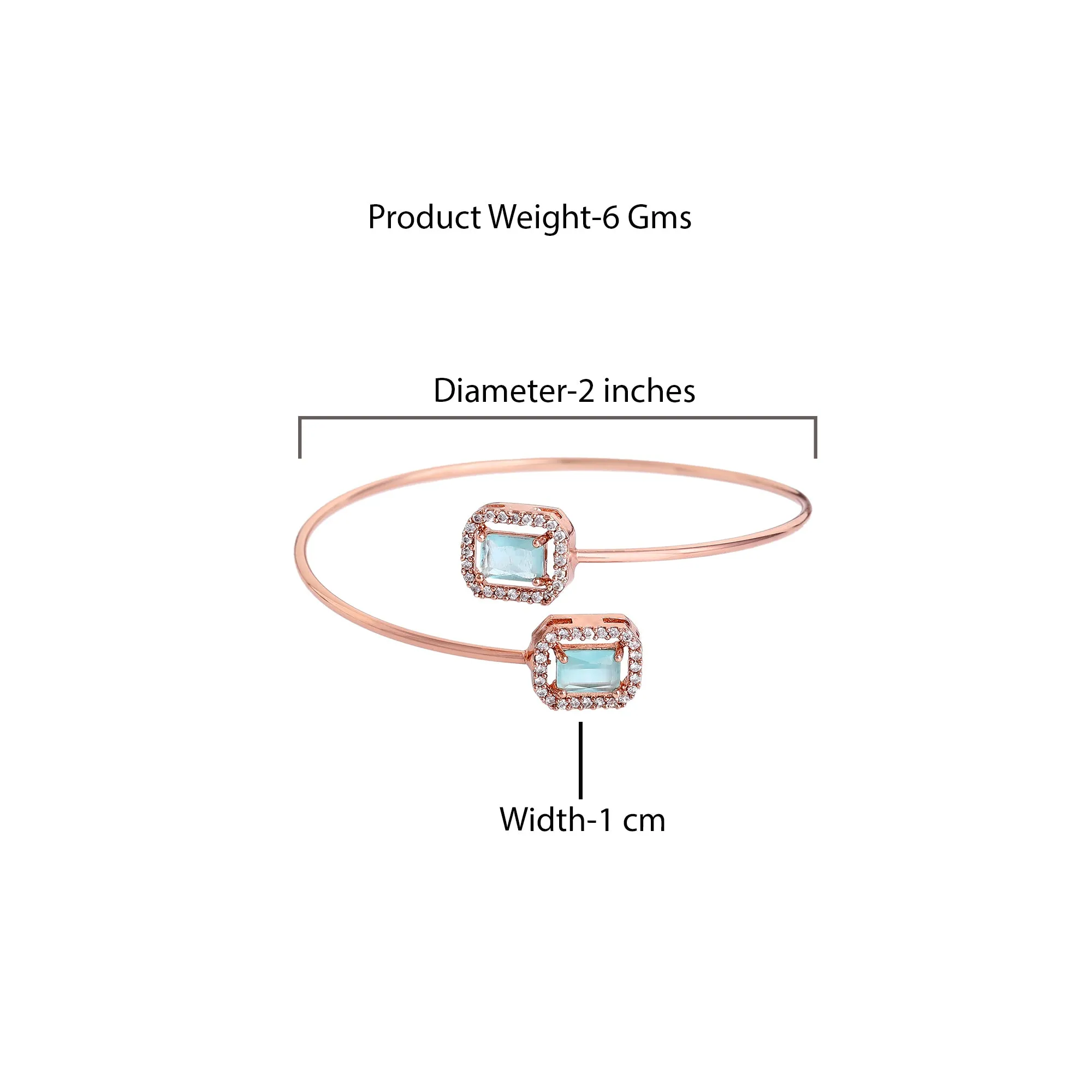 Estele Rosegold Plated Stunning Mint Green American Diamonds Enhanced Square Design Lightweight Cuff Kada Bracelet for Women