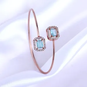 Estele Rosegold Plated Stunning Mint Green American Diamonds Enhanced Square Design Lightweight Cuff Kada Bracelet for Women