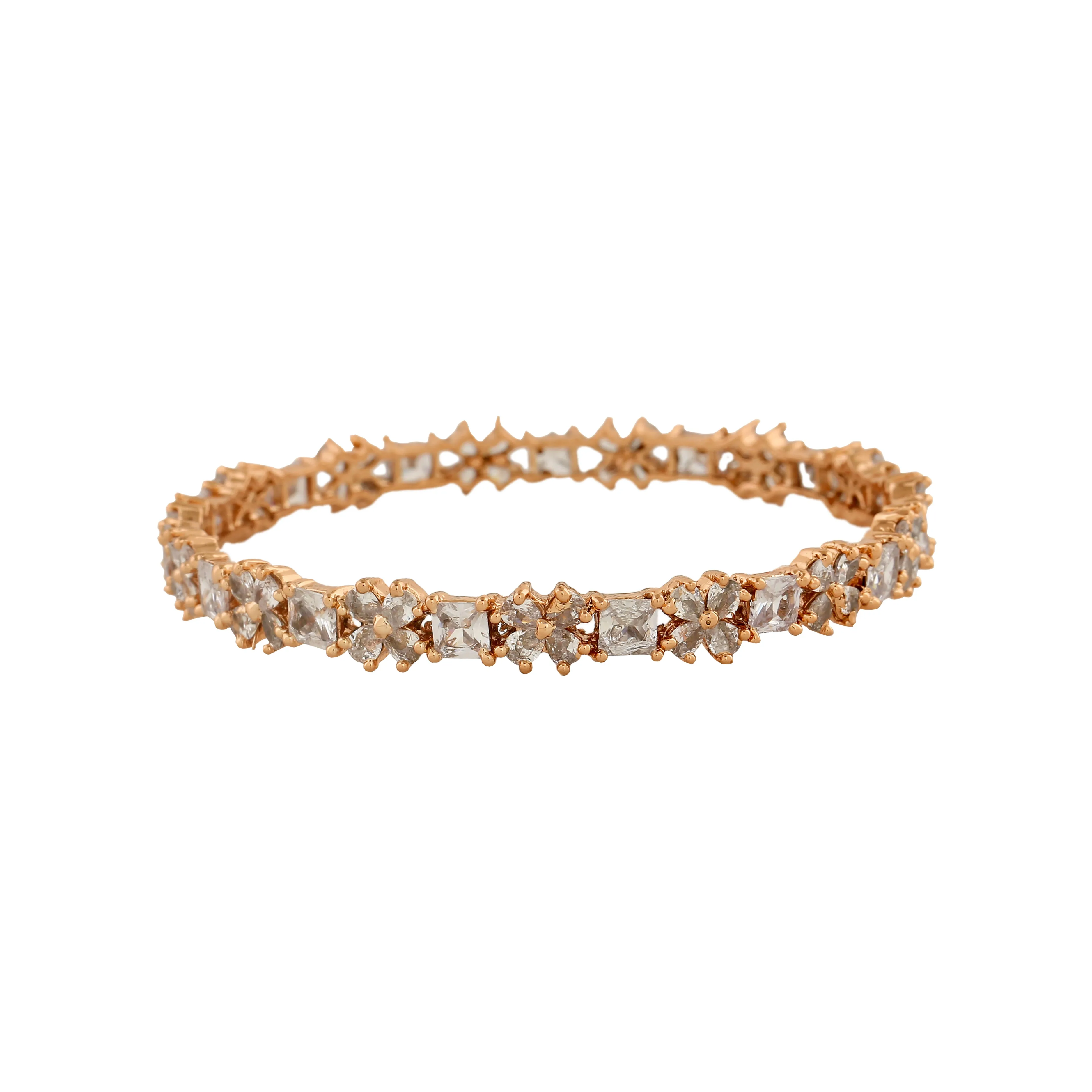 Estele Rosegold Plated Stylish Floral Designer 2:6 Size Bangles with White American Diamonds |A Blend of Tradition & Vibrance for Women