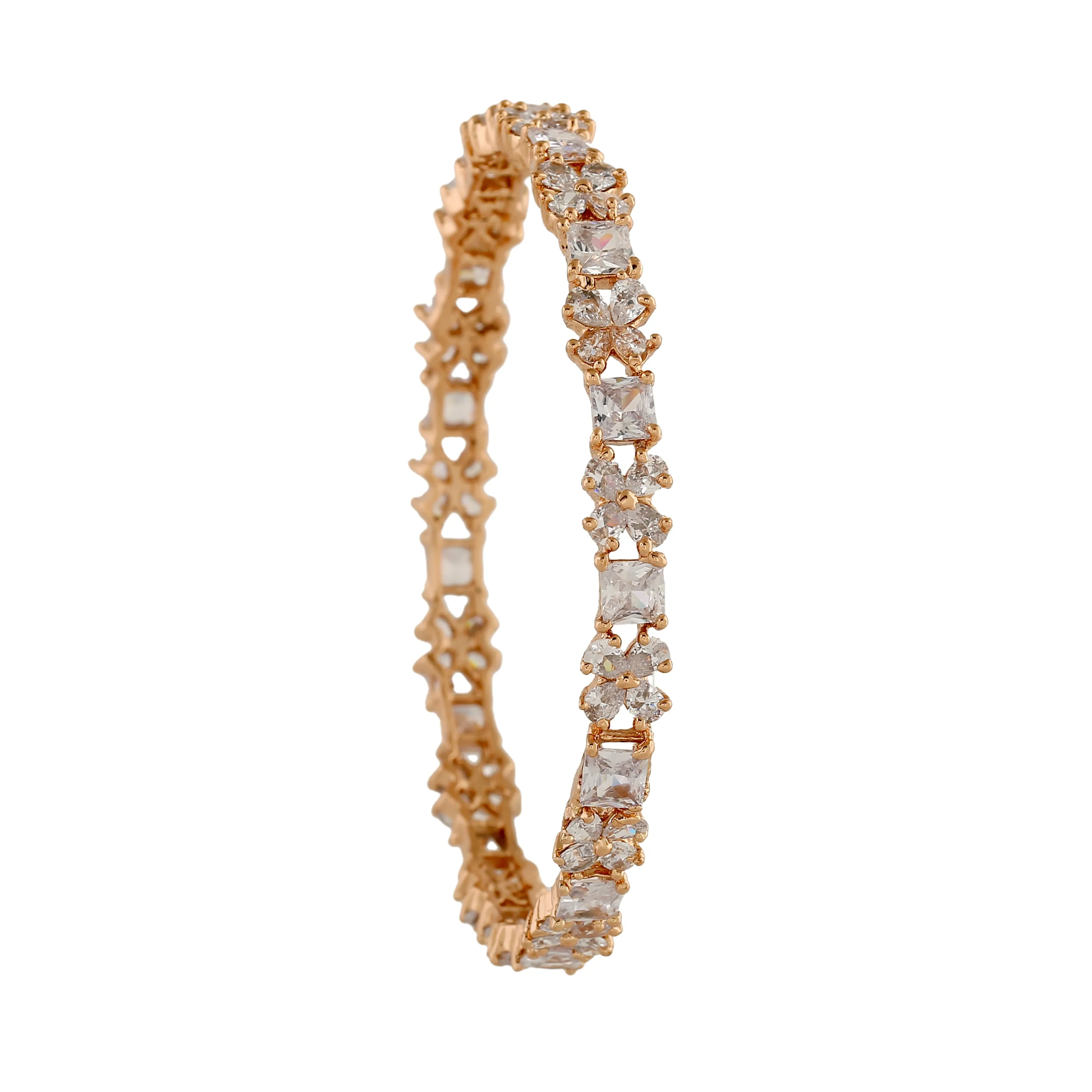 Estele Rosegold Plated Stylish Floral Designer 2:6 Size Bangles with White American Diamonds |A Blend of Tradition & Vibrance for Women