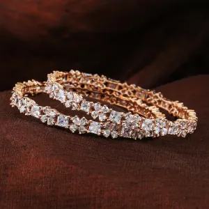 Estele Rosegold Plated Stylish Floral Designer 2:6 Size Bangles with White American Diamonds |A Blend of Tradition & Vibrance for Women