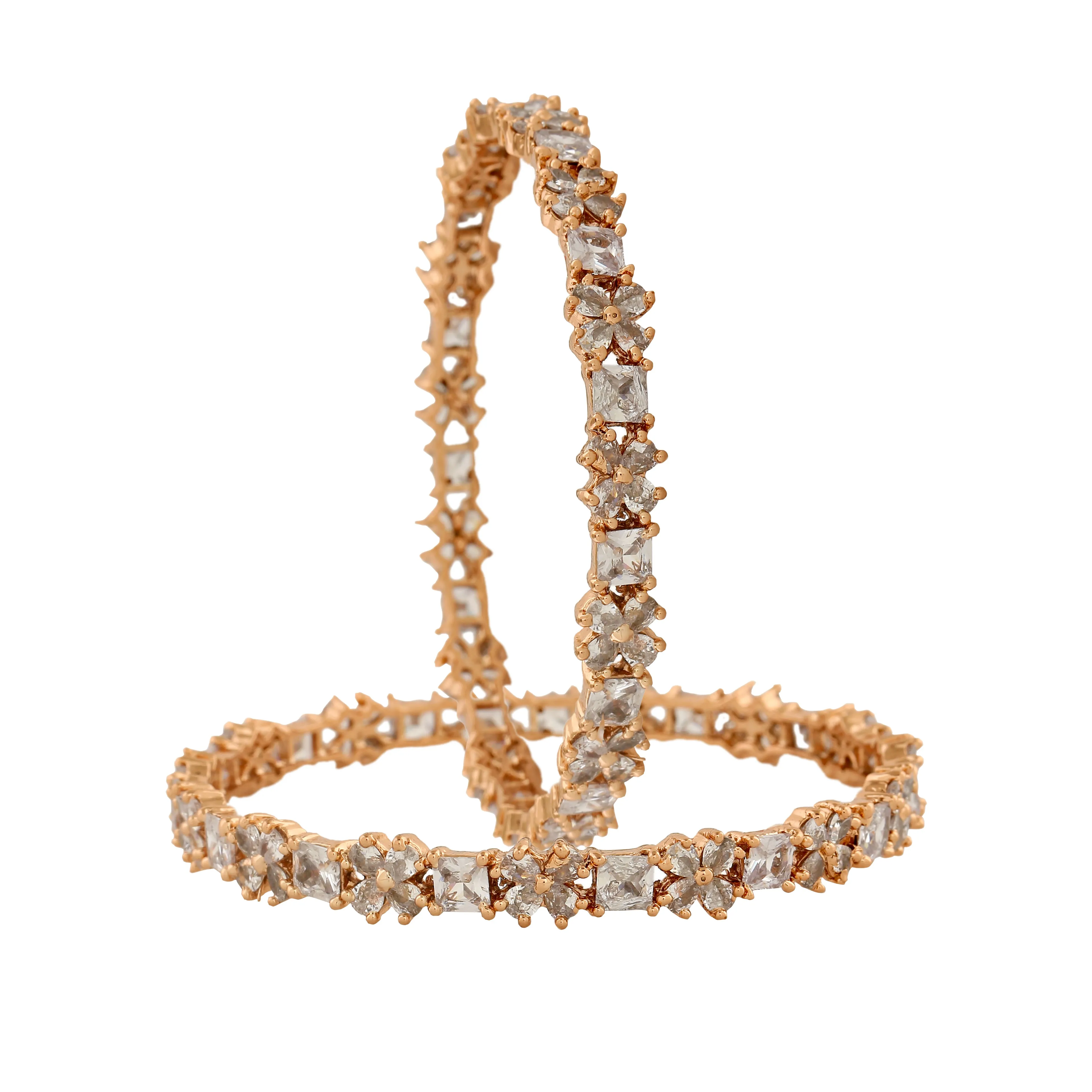 Estele Rosegold Plated Stylish Floral Designer 2:6 Size Bangles with White American Diamonds |A Blend of Tradition & Vibrance for Women