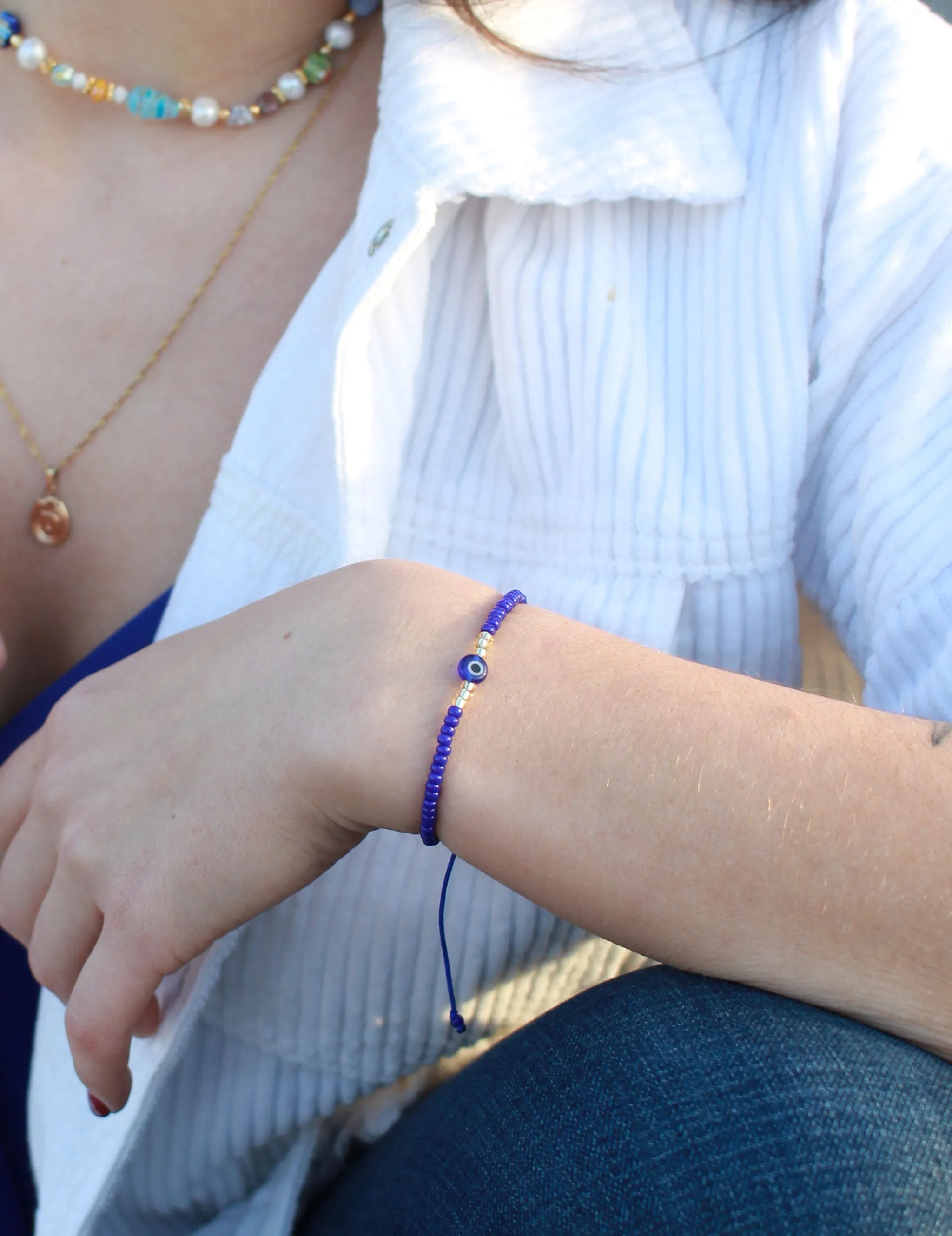 Evil Eye Bracelet Seed Bead ??Blue