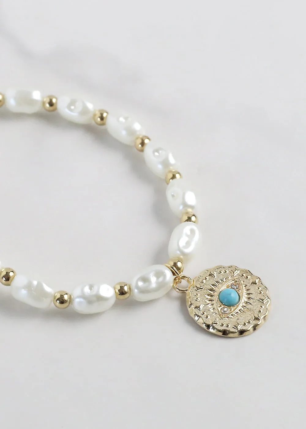 Evil Eye   Pearl Bracelet
