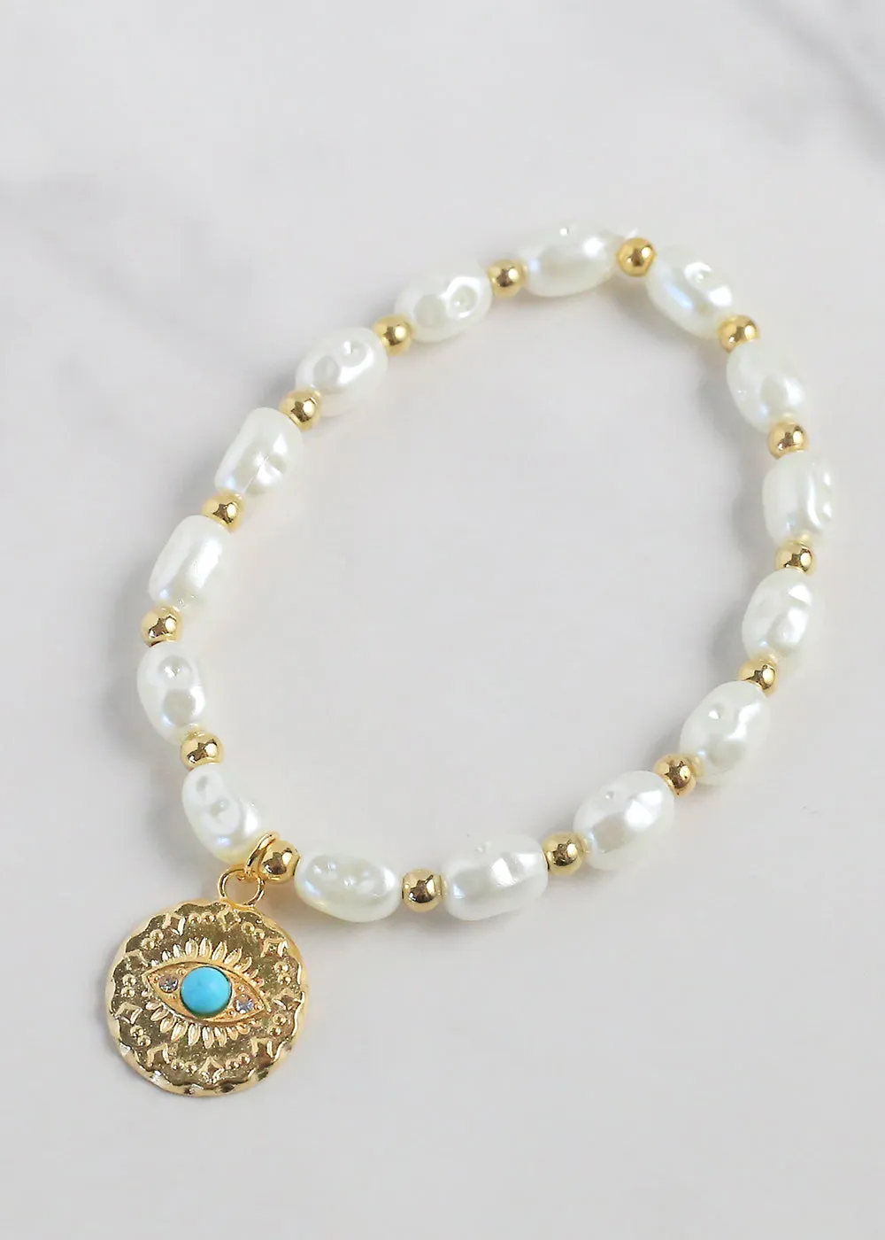 Evil Eye   Pearl Bracelet