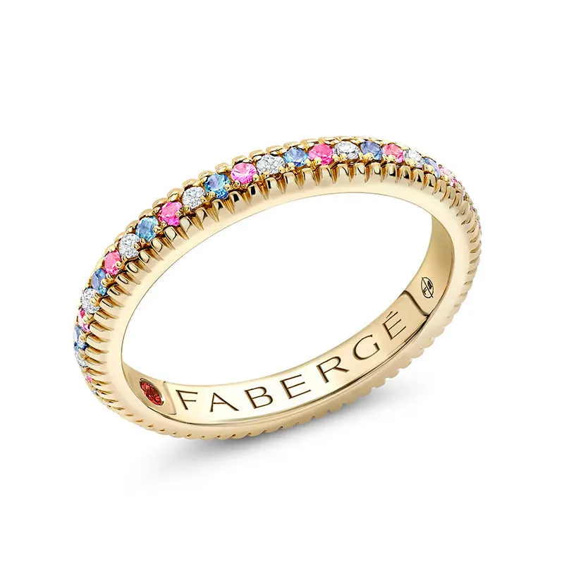Faberge Colours of Love 18ct Yellow Gold Diamond Sapphire Trans Flag Fluted Band Ring