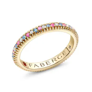 Faberge Colours of Love 18ct Yellow Gold Diamond Sapphire Trans Flag Fluted Band Ring
