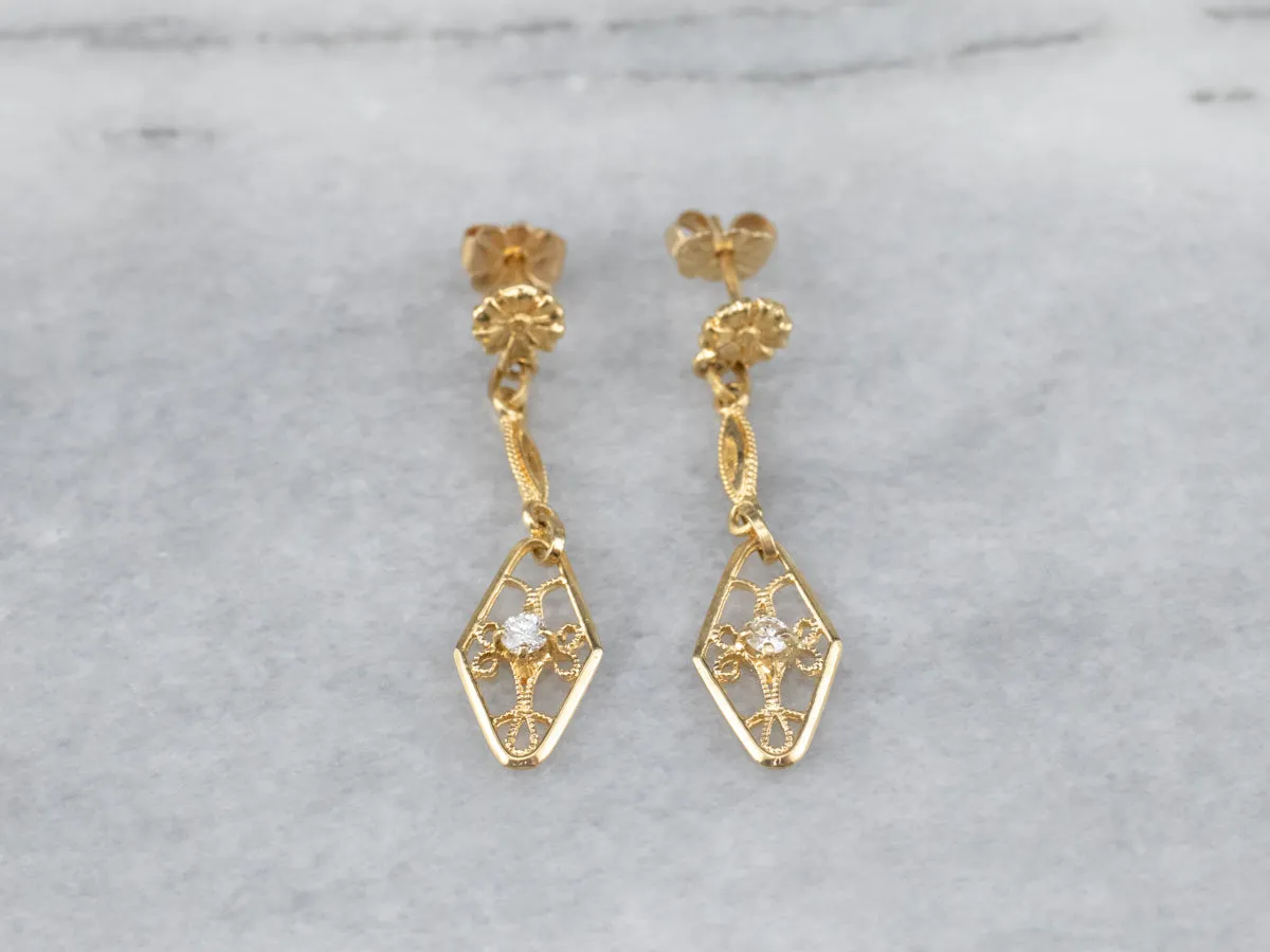 Floral Diamond Filigree Drop Earrings