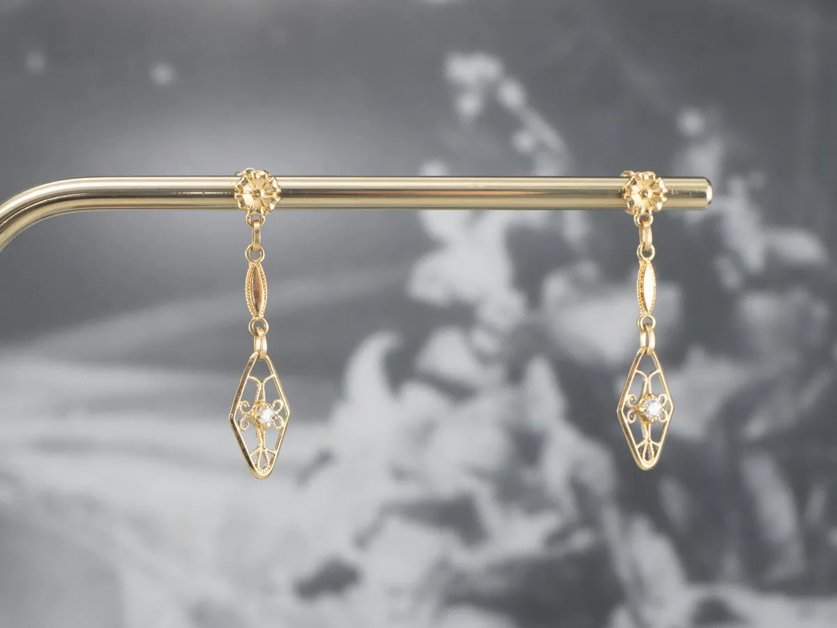Floral Diamond Filigree Drop Earrings