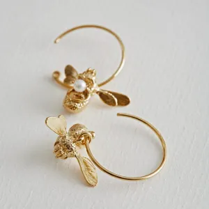 Flying Bee with Pearl Hoop Earrings