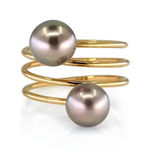 Gellner Double Copper Brown Tahitian Pearl Multiwrap Rose Gold Ring