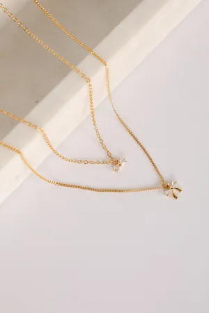 Gianna Gold Bow Charm Layered Necklace