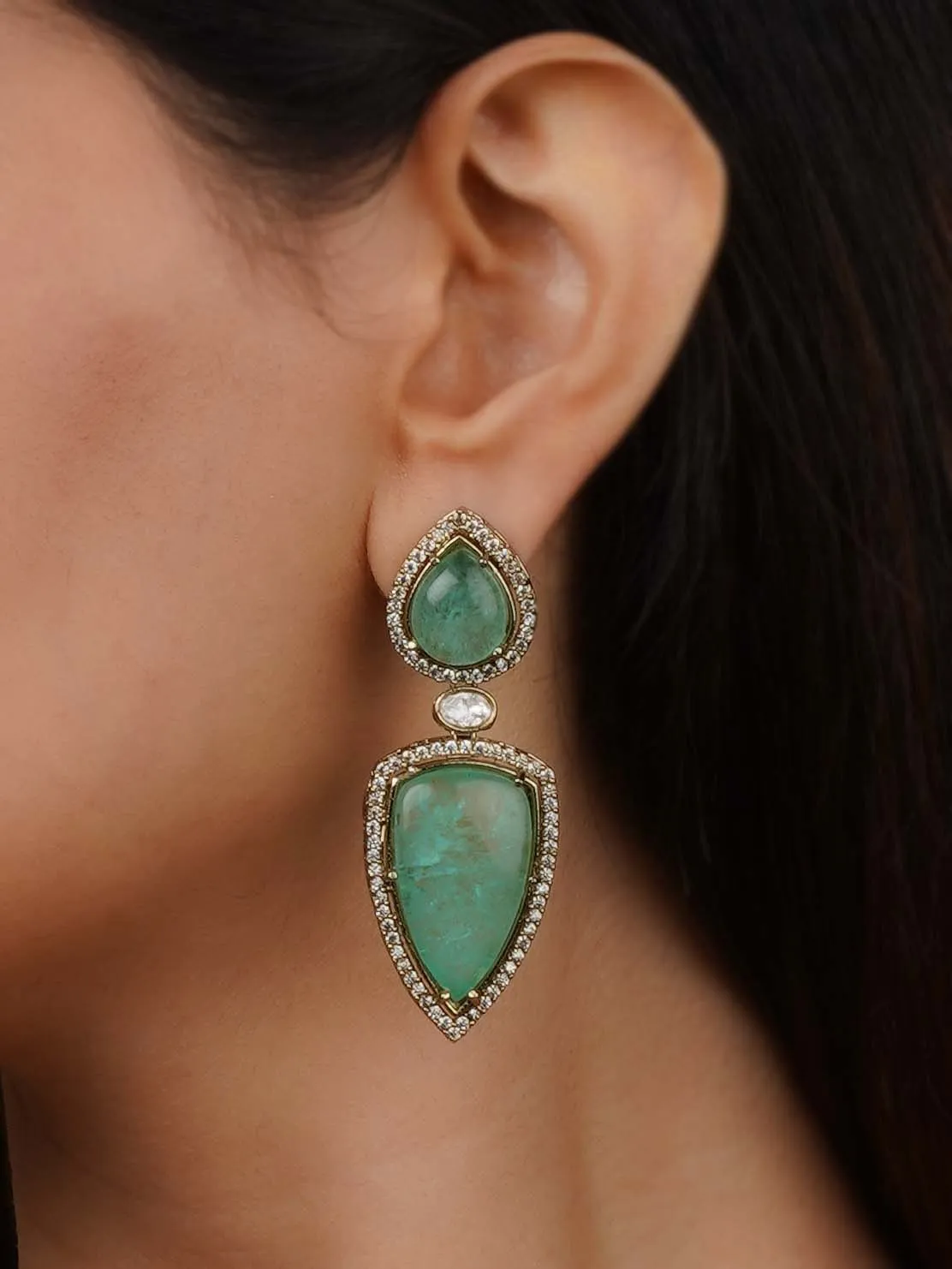 Gold Plated Faux Diamond Earrings - CZEAR568