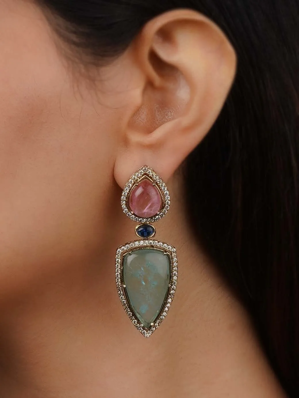Gold Plated Faux Diamond Earrings - CZEAR568