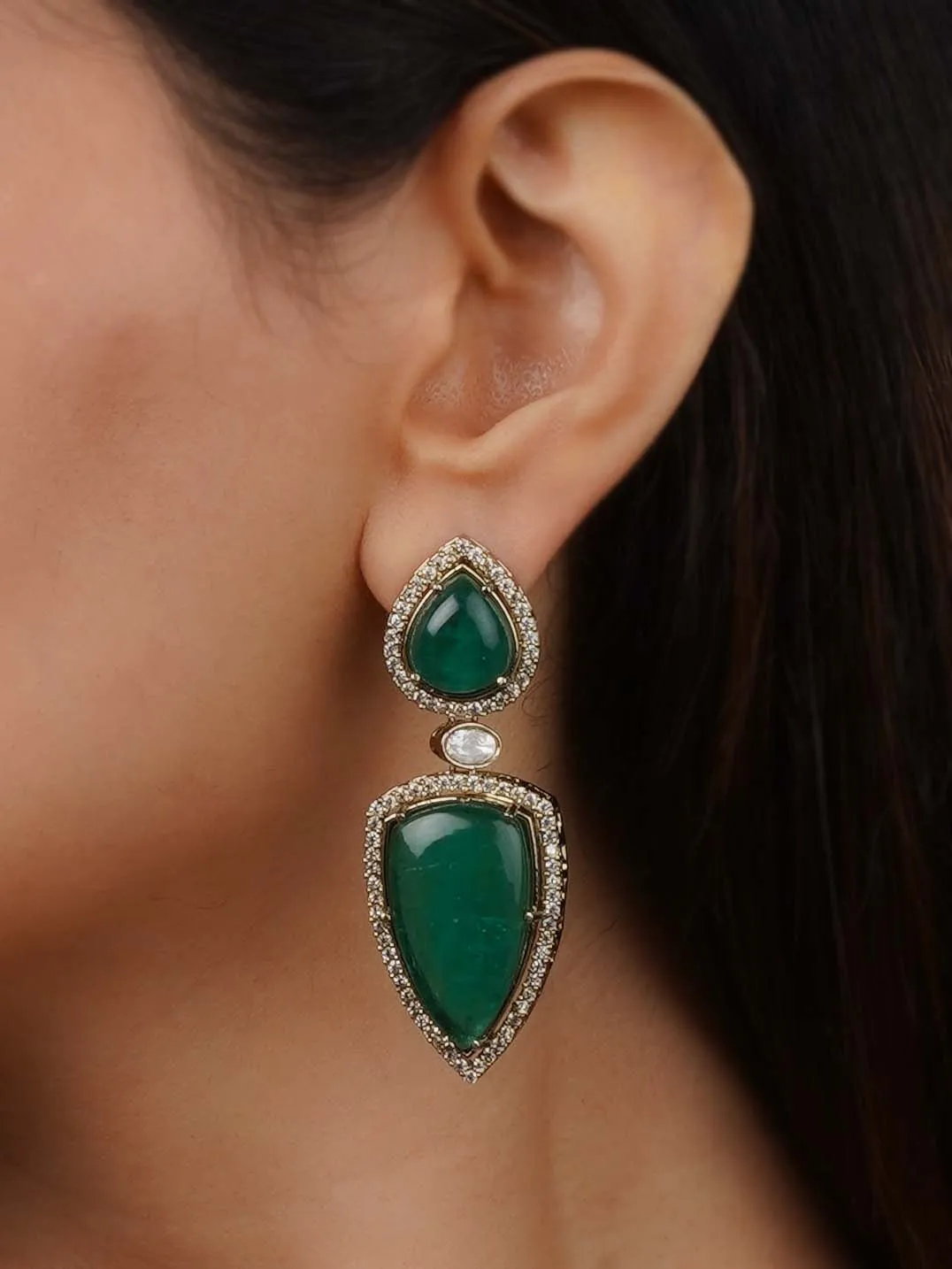 Gold Plated Faux Diamond Earrings - CZEAR568